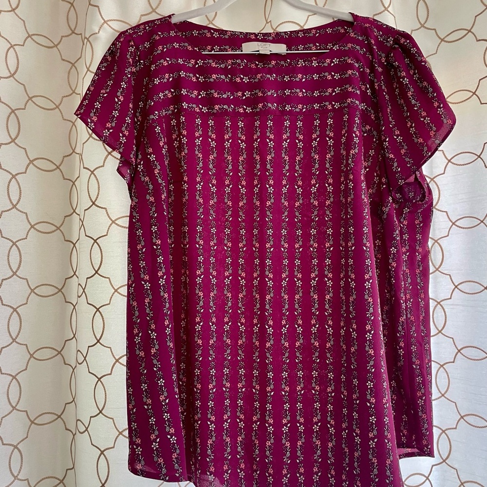 LOFT Pink Tulip Sleeve Blouse